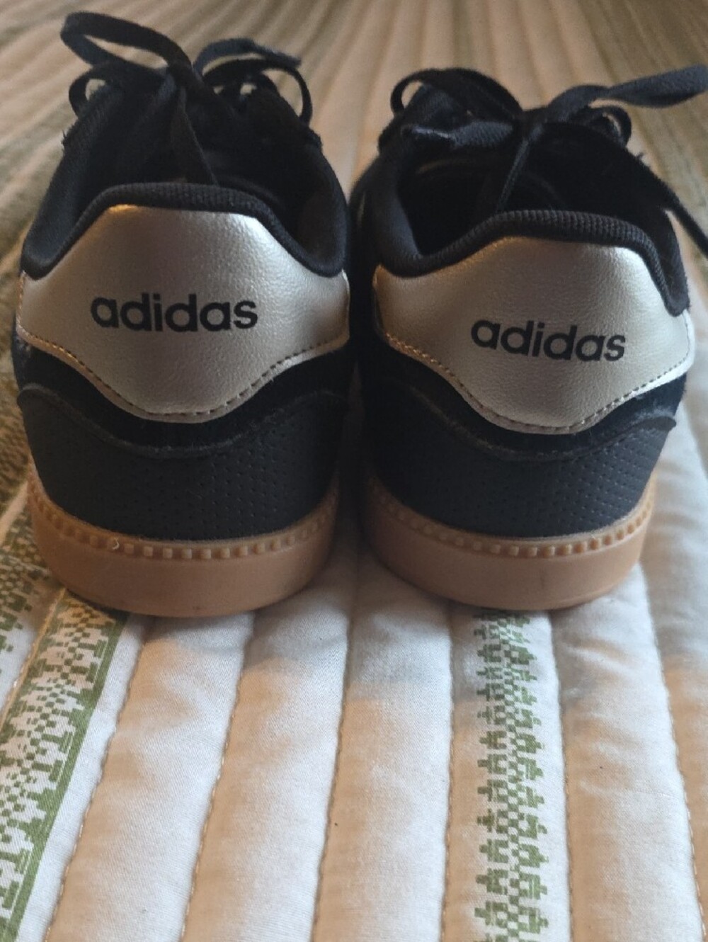 Women's adidas Black Suede Sneakers with Gum Sole and White Stripes - Picture 6 of 7